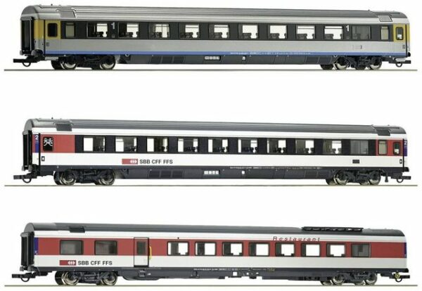 Roco Modellauto Roco 74021 H0 3er-Set 1: EuroCity-Wagen EC7 der SBB 1.Klasse Gattung A