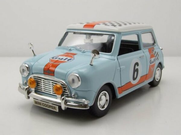 Motormax Modellauto Mini Cooper Gulf Rallye #6 hellblau orange Modellauto 1:18 Motormax