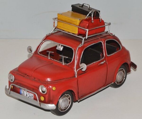 JS GartenDeko Modellauto Blechauto Modellauto Oldtimer Fiat 500 Topolino mit Koffer L 24 cm