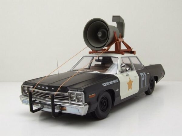 KK Scale Modellauto Dodge Monaco Bluesmobile look-a-like 1974 schwarz weiß mit Lautspreche