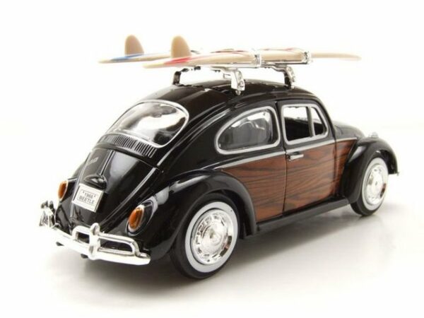 Motormax Modellauto VW Käfer mit Surfbrettern schwarz braun Modellauto 1:24 Motormax